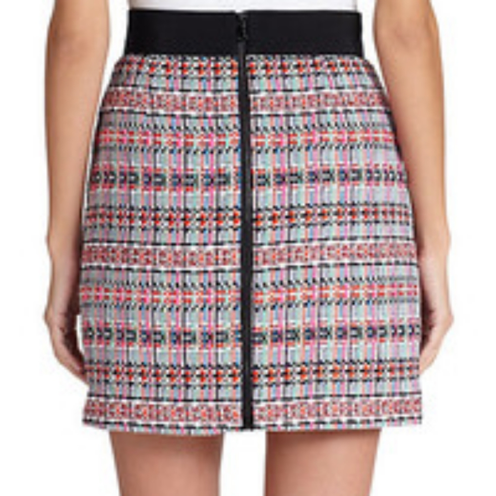 MILLY tweed pink black skirt with ribbon waist and Zipper Size 6 New Mint